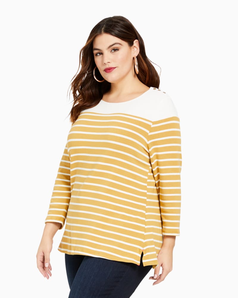 Front of plus size Dotty Engineered Stripe Tee by Molly&Isadora | Dia&Co | dia_product_style_image_id:117722